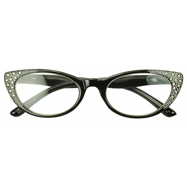 Round Pointed Cat Eye Rx 100 350 Prescription Eye Glasses With Rhinestones Black