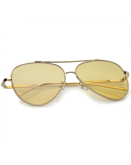Retro Metal Frame Double Nose Bridge Color Flat Lens Aviator Sunglasses 60mm Gold Orange