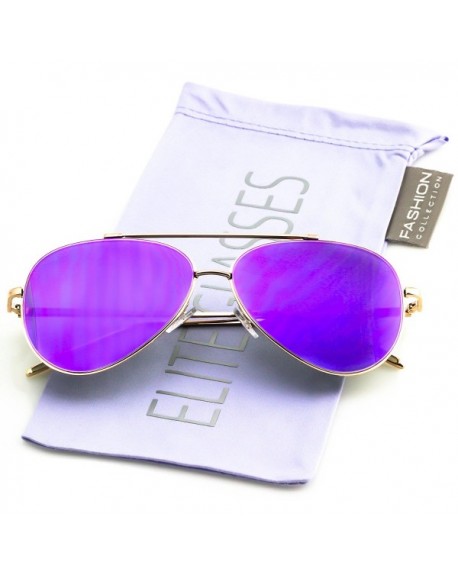 Elite Flat Lens Oversized Aviator Sunglasses Pink Gold Lens Metal Frame Women Fashion Purple