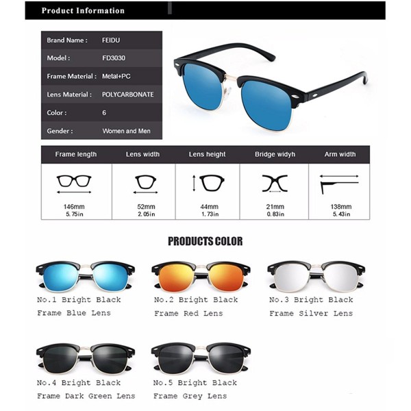 Polarized Clubmaster Classic Half Frame Semi-Rimless Rimmed Sunglasses ...